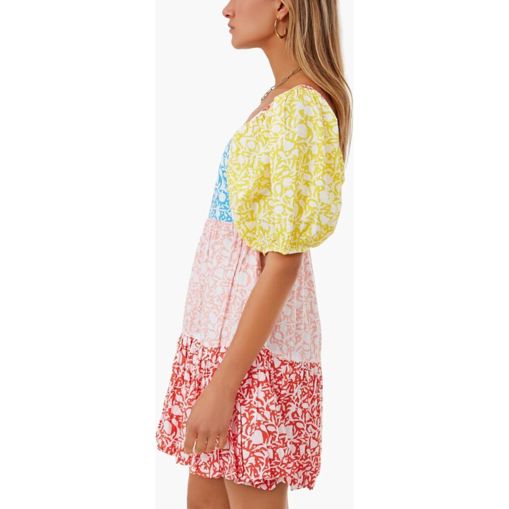 Oliphant Tuckernuck Canary Multi Bubble Skirt Mini Cotton Dress Puff Sleeves NEW - Picture 4 of 15